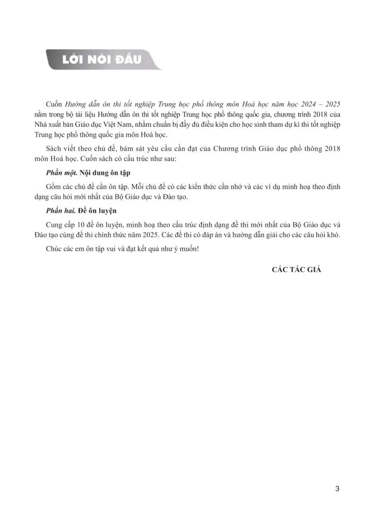 HƯỚNG DẪN ÔN THI TỐT NGHIỆP THPT MÔN HÓA HỌC (Năm học: 2025 - 2026)